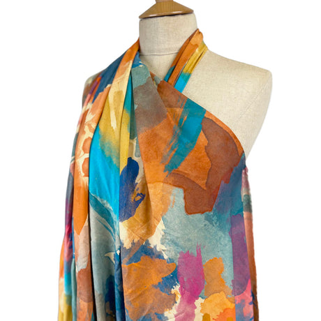 Viscose Challis Colourful Paint Fabric Ecovero  Artists Palette Side