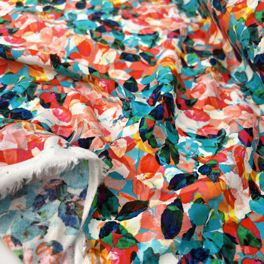 Viscose Challis Leaf Illusions Abstract Floral Pattern Dress Fabric