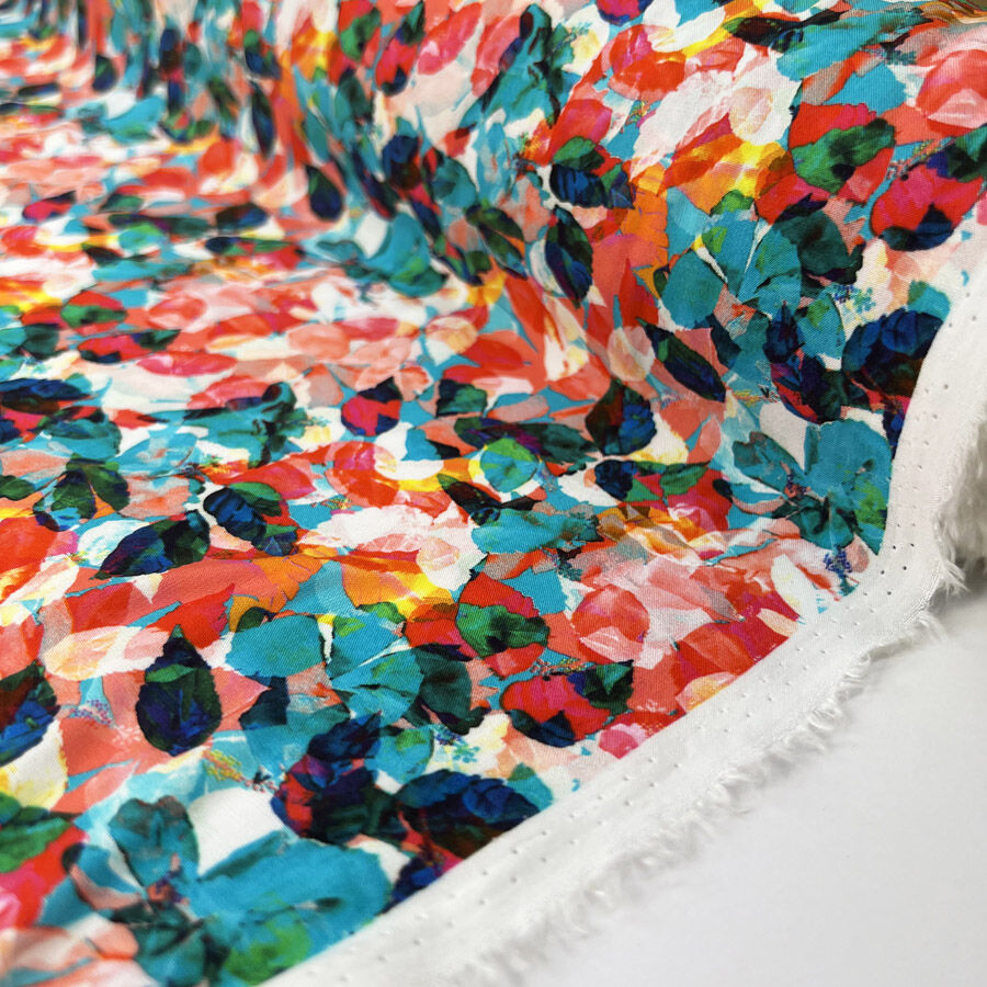 Viscose Challis Leaf Illusions Abstract Floral Pattern Dress Fabric Roll