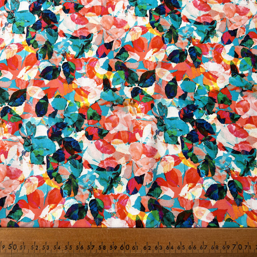 Viscose Challis Leaf Illusions Abstract Floral Pattern Dress Fabric Ruler