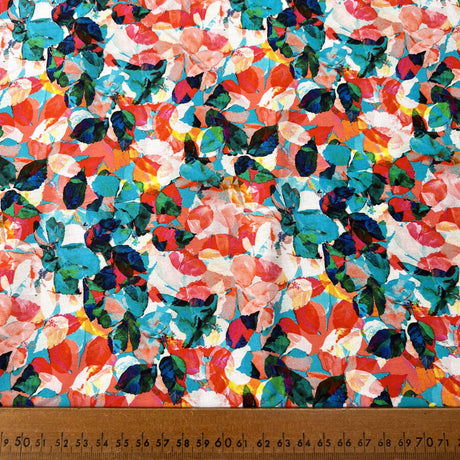Viscose Challis Leaf Illusions Abstract Floral Pattern Dress Fabric Ruler