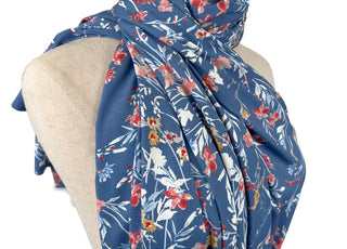 Viscose Challis Melody Blue Watercolour Floral Print Dress Fabric Side