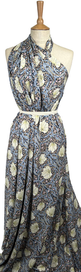 Viscose Challis Morris Navy Floral Blue Pink Green Lightweight Dress Fabric Mannequin