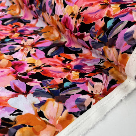 Viscose Challis Vivida Abstract Floral Pink Print Dress Fabric Roll
