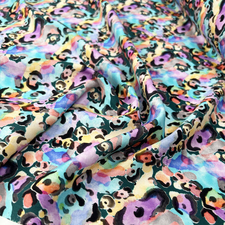 Viscose Challis Watercolour Leopard Multicoloured Abstract Pattern Dress Fabric