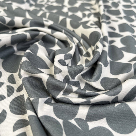 Viscose Jersey Esme Lycra White Sage Leaf Abstract Knitted Dress Fabric
