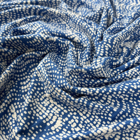 Viscose Jersey Wavy Blue White Lycra Stretch Abstract Knit Dress Fabric