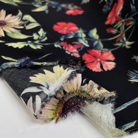 Viscose Lawn Adeline Digitally Printed Floral Black Dress Fabric Fold