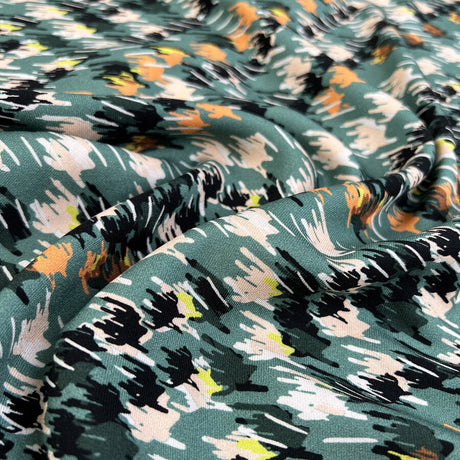 Viscose Twill Abstraction Sea Green Orange Dress Fabric