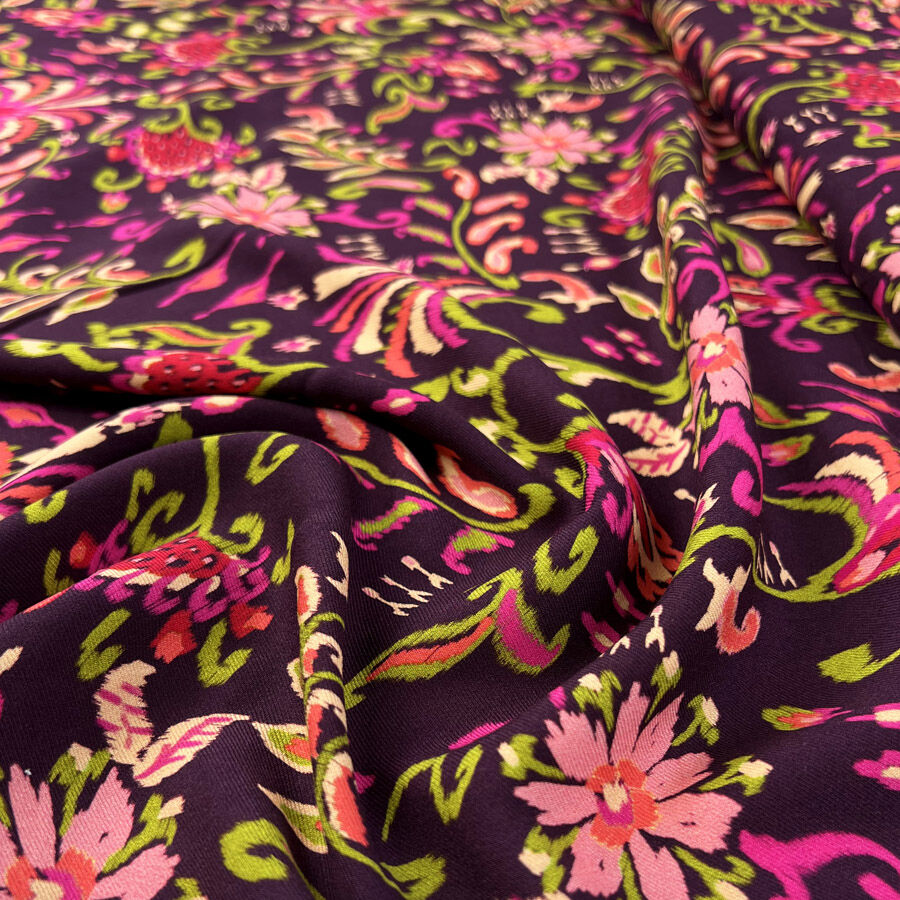 Brushed Viscose Twill - Flower Jewel