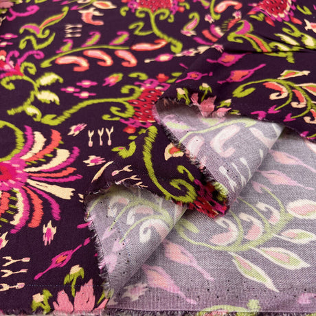 Viscose Twill Flower Jewel Purple Pink Floral Dress Fabric Fold