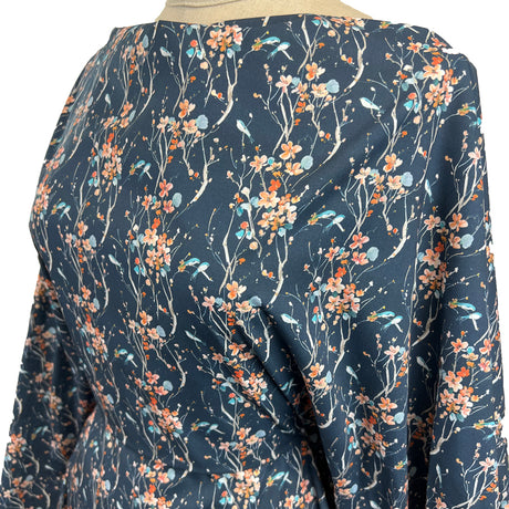 Voyage Armathwaite Peach Navy Ness Poplin Cotton Dress Fabric Side