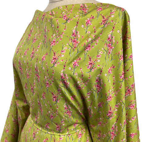 Voyage Seville Blossom Lime Ness Poplin Cotton Dress Fabric Side