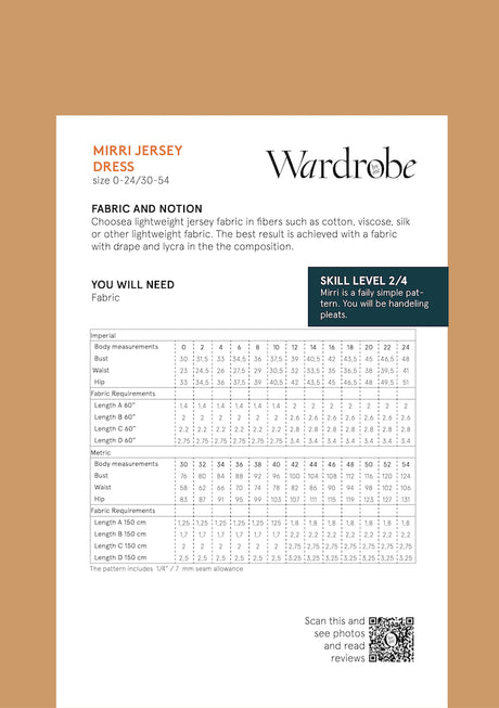 Wardrobe By Me Mirri Dress Sewing Pattern Back Cover