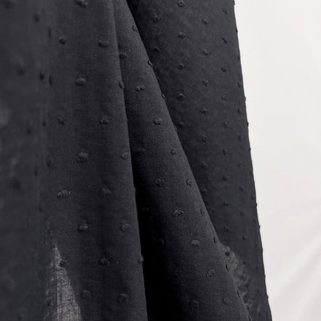 Washed Cotton Shirting Fabric Dobby Dot Black Hang