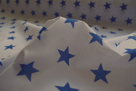 White Polyester Cotton Blue Stars Print Craft