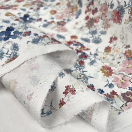 Wide Width Cotton Poplin Leia Oeko Tex Floral Print White Craft Fabric Fold