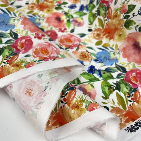 Wide Width Cotton Poplin Nola Oeko Tex Floral Print Colourful Craft Fabric Fold