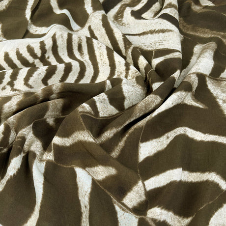 Wild Expressions Earthbound Zebra Linen Viscose Brown Woven Animal Print Dress Fabric