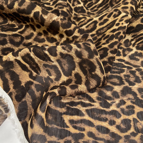 Wild Expressions Savannah Leopard Linen Viscose Brown Woven Animal Print Dress Fabric