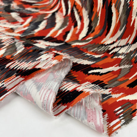 Wild Flame Viscose Spandex Red Black Abstract Dress Fabric Fold