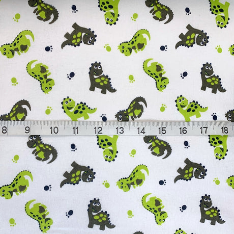 Winceyette Dino Green Dinosaur Cotton Fabric S