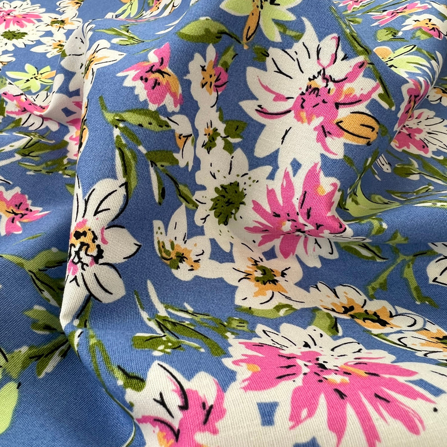 Yasmin Copen Floral Blue Cotton Poplin Dress Fabric