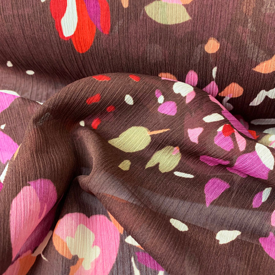 Yoryu Chiffon Brown Polyester Fabric Close Up