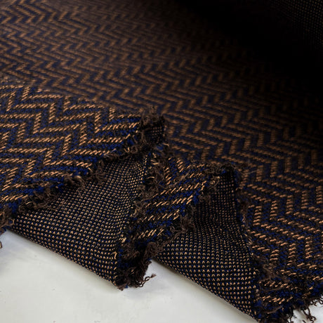 Zig Zag Inwool Viscose Brown Blue Knitted Italian Jersey Fabric Fold