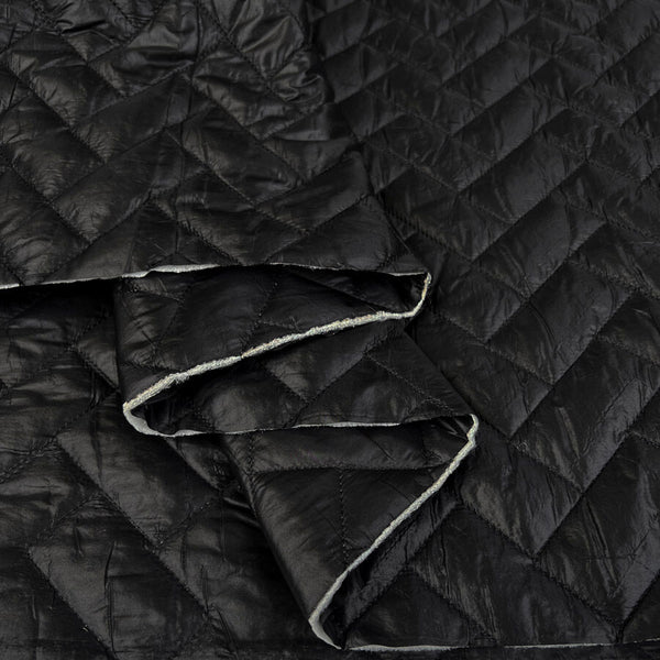 Zig Zag Quilting Black Polyamide Wadded Coating Fabric Fold