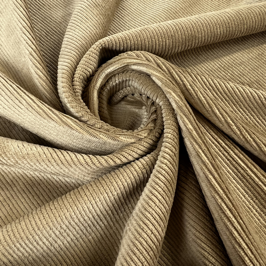 Knitted Ribbed Plush Stretch Velour Dress Fabric - Sand