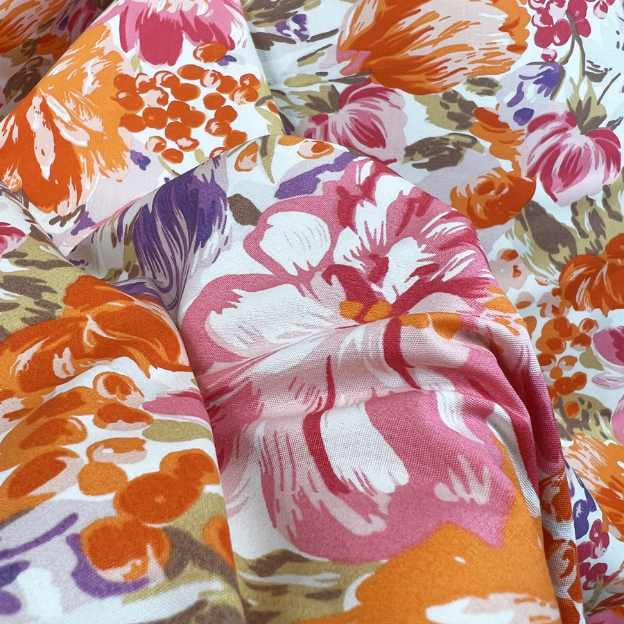 Orange Poplin Print Floral Dress Fabric Combed Cotton Maria