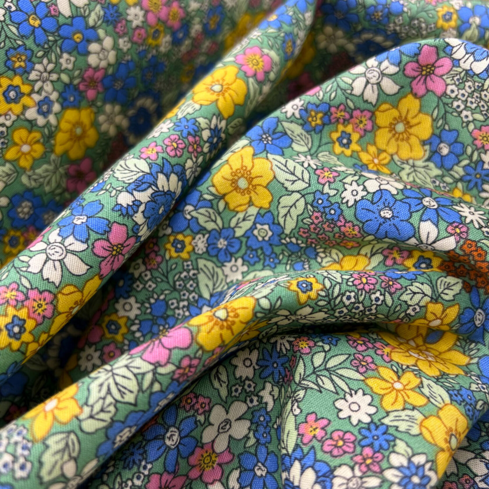 Ditsy Floral Cotton Fabric  Poplin Styles - Vintage Fields Green