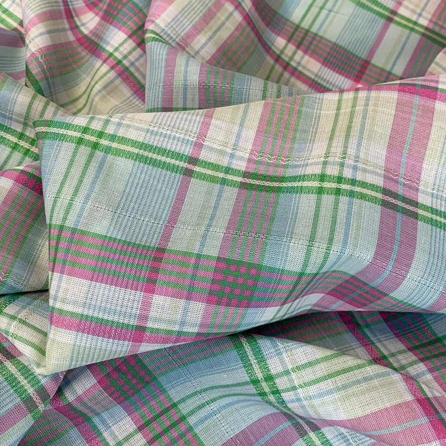 Pink Green Check Shirt Fabric | Cotton Lawn - Apple & Rhubarb