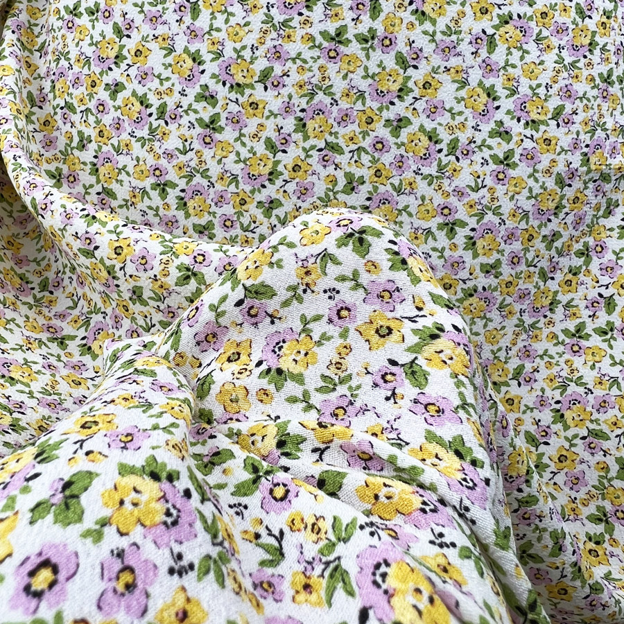 Yellow Floral Viscose Dress Fabric | Buttercup Crepe - Bliss