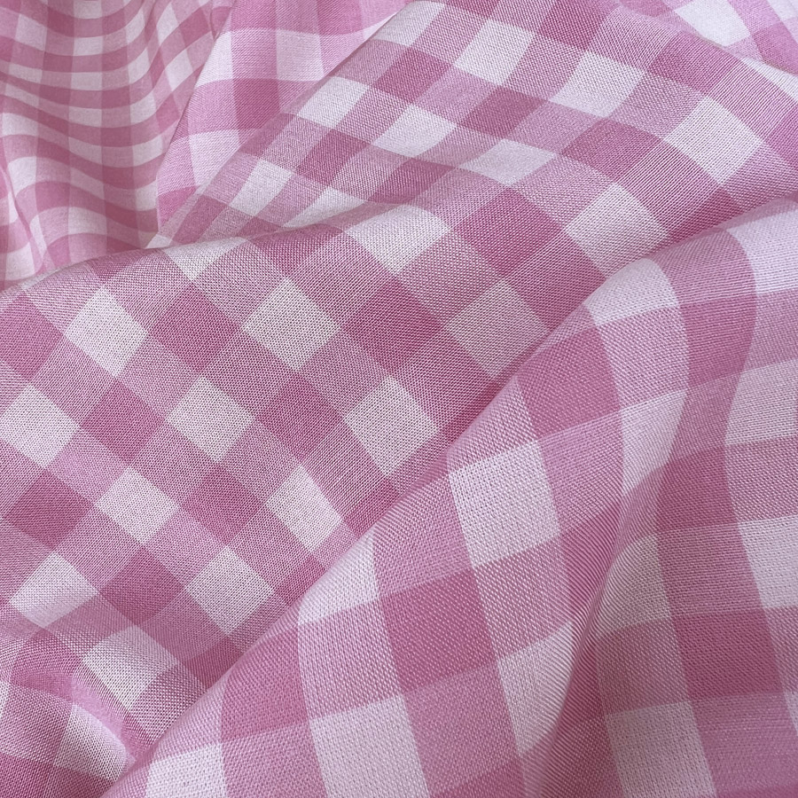 Viscose Check Pink White Shirting Dress Fabric - Gingham Blush