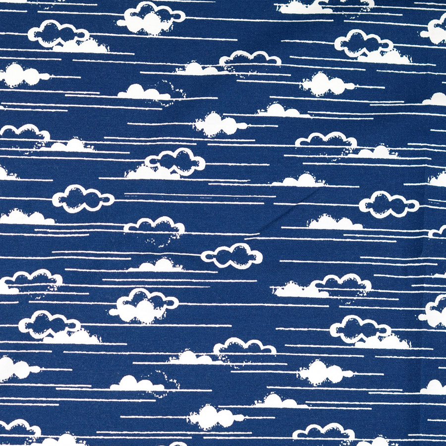 Cloud Print Blue Cotton Fabric Organic Jersey Dreamweave