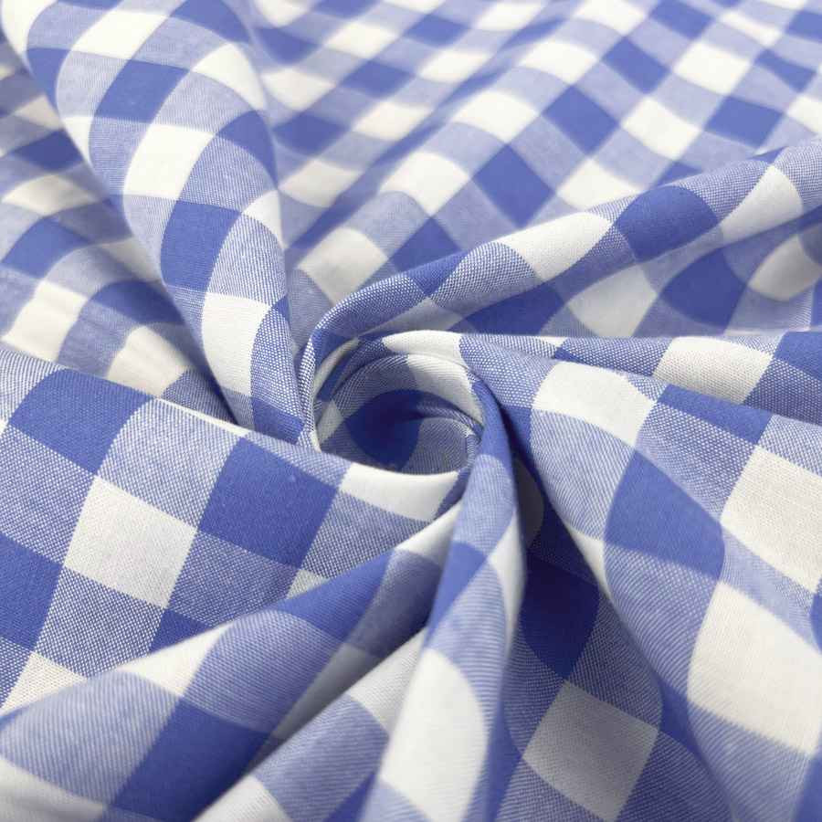 Blue and White 1/2″ Check Cotton Dress Fabric | Gingham Skies
