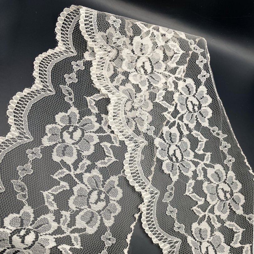 Floral Polyester Flat Lace Net Trimming Alice Warm Ivory