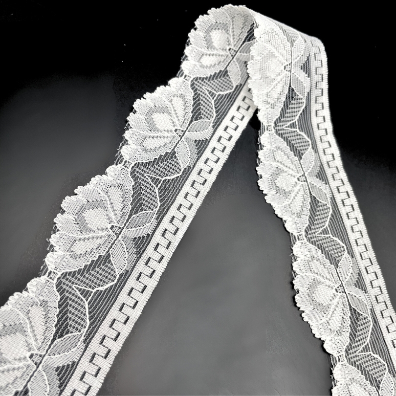 Floral Polyester Flat Lace Net Trimming Annie Ivory