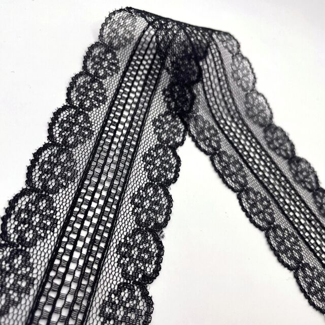Polyester Flat Lace Trim - Daisy - Black
