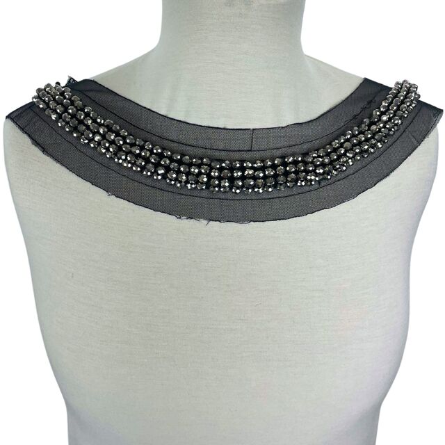 Silver Beaded Black Mesh Collar/Cuff