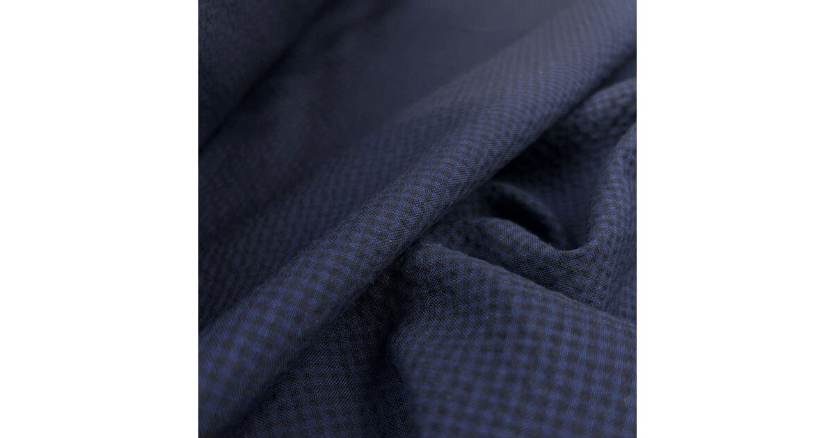 Wool Cotton Mix Fabric | Italian Seersucker Black & Navy Check