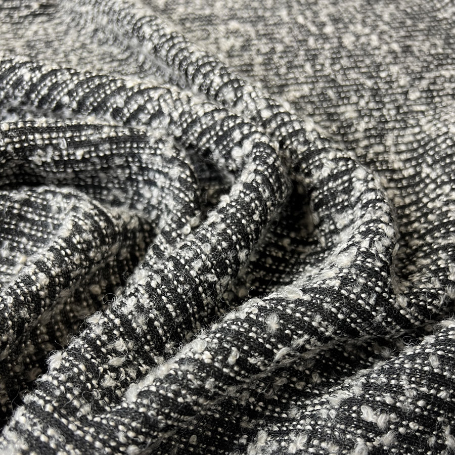 Polyester Boucle Black Knit Coat Fabric Snuggle Soft Cream