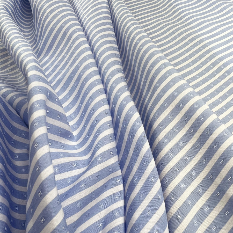 Blue White Striped Ex Designer Cotton Shirting Fabric Maritime