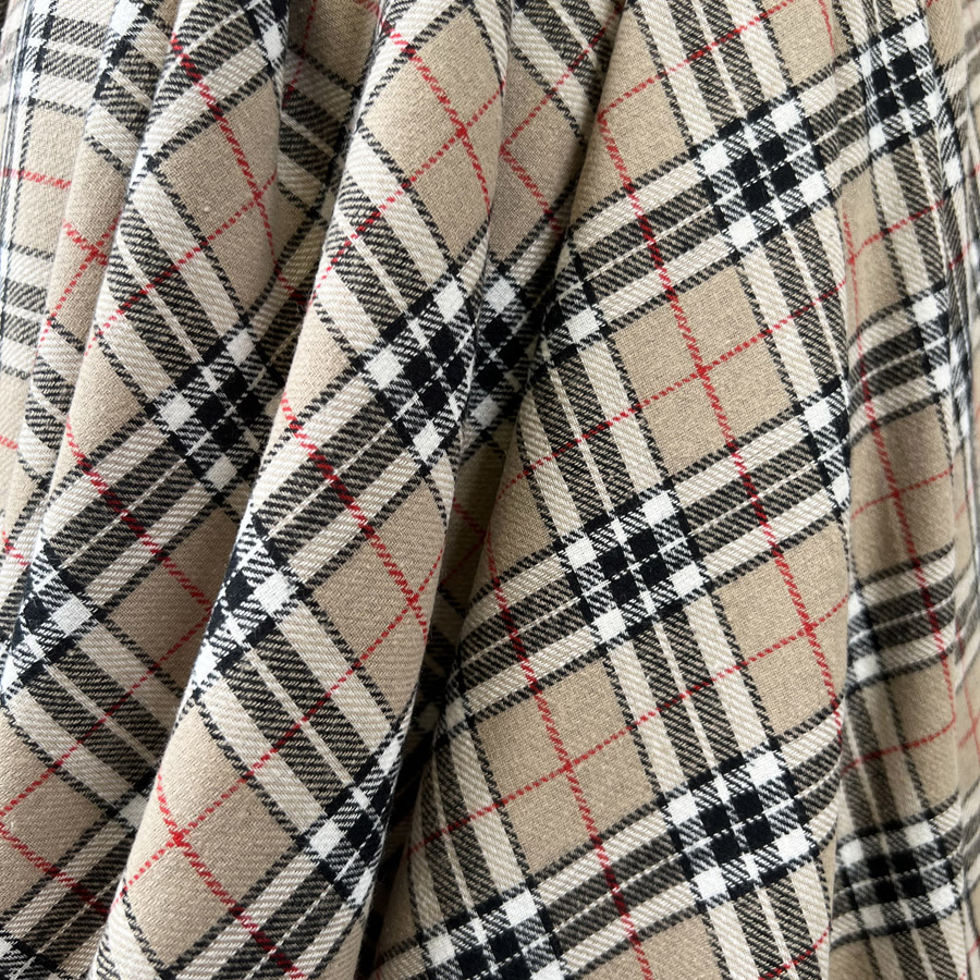Cotton Check Beige Flannel Fabric | Brushed & Cosy - Charlie