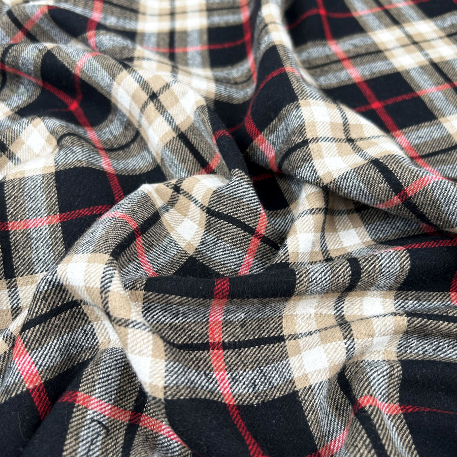 Cotton Check Black Flannel Fabric