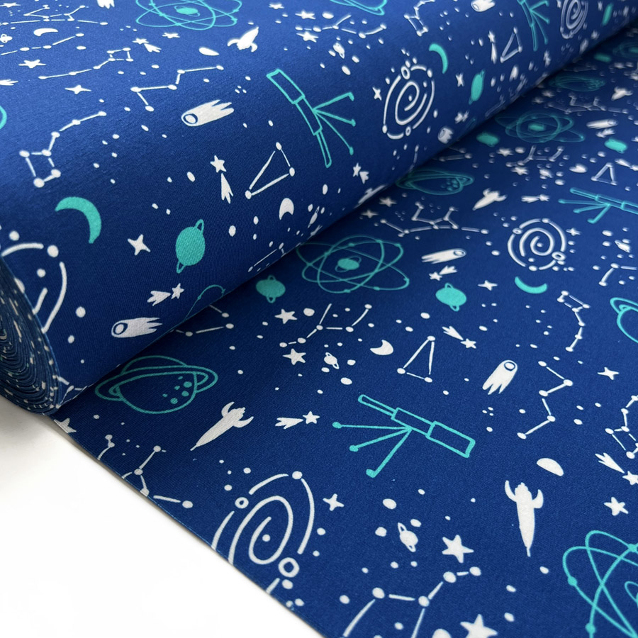 Oeko-Tex Blue Knit Fabric  Stof Cotton Jersey - Constellations