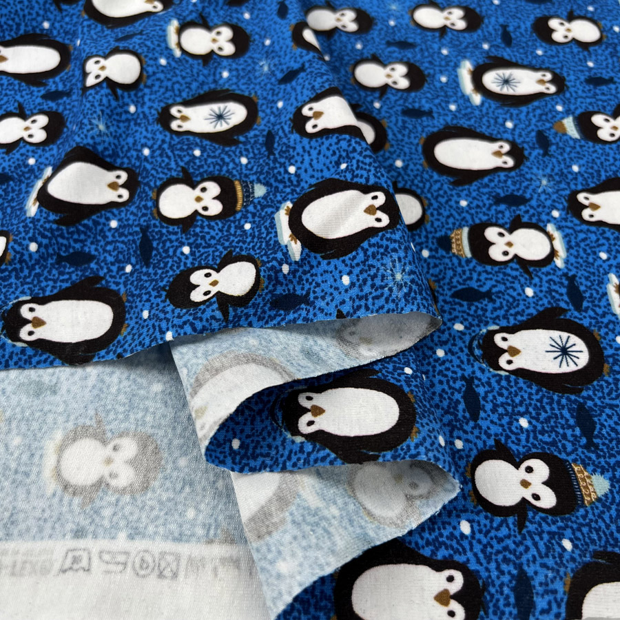 Blue Penguin Knit Fabric Stof Avalana Cotton Jersey Pablo