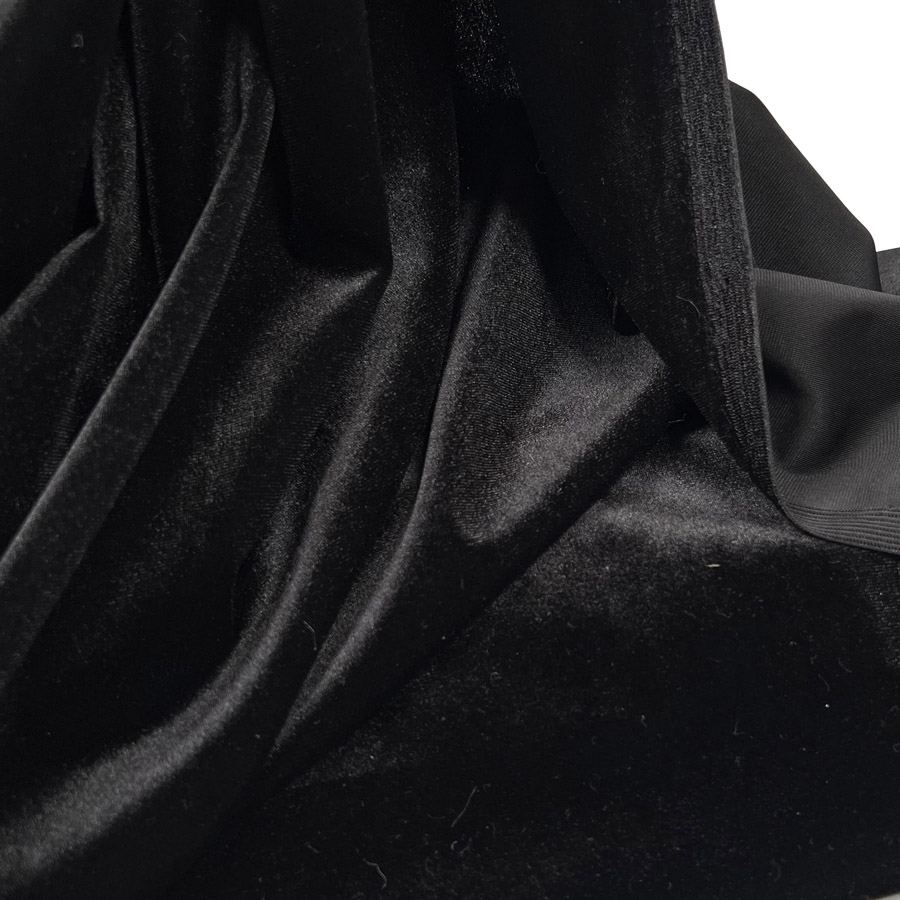 Plain Velour Dressmaking Fabric Roxy Stretch Velvet Black